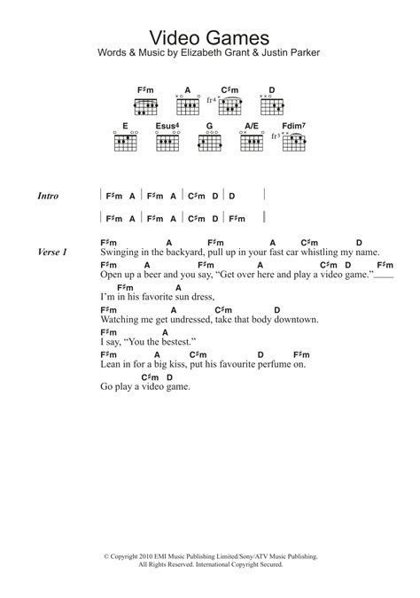Lana del rey video games chords no capo.